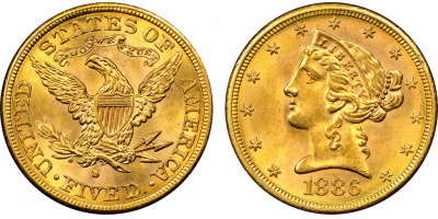 $5 Liberty Head 1866-1908 w.motto         